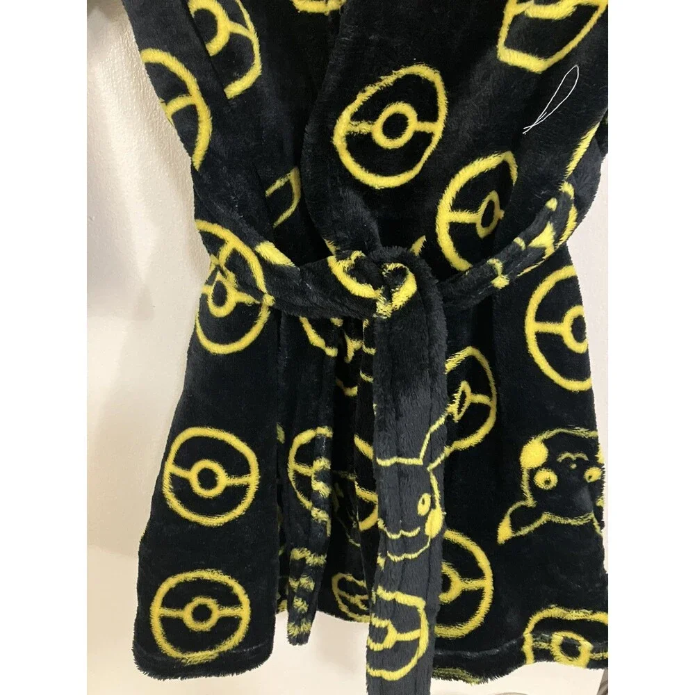Pokémon Pikachu yellow black tie front soft Plush Kids Bathrobe Size XS (4)